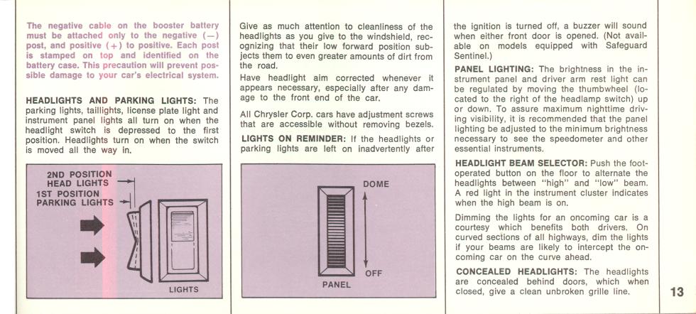 1969 Chrysler Imperial Owners Manual Page 21